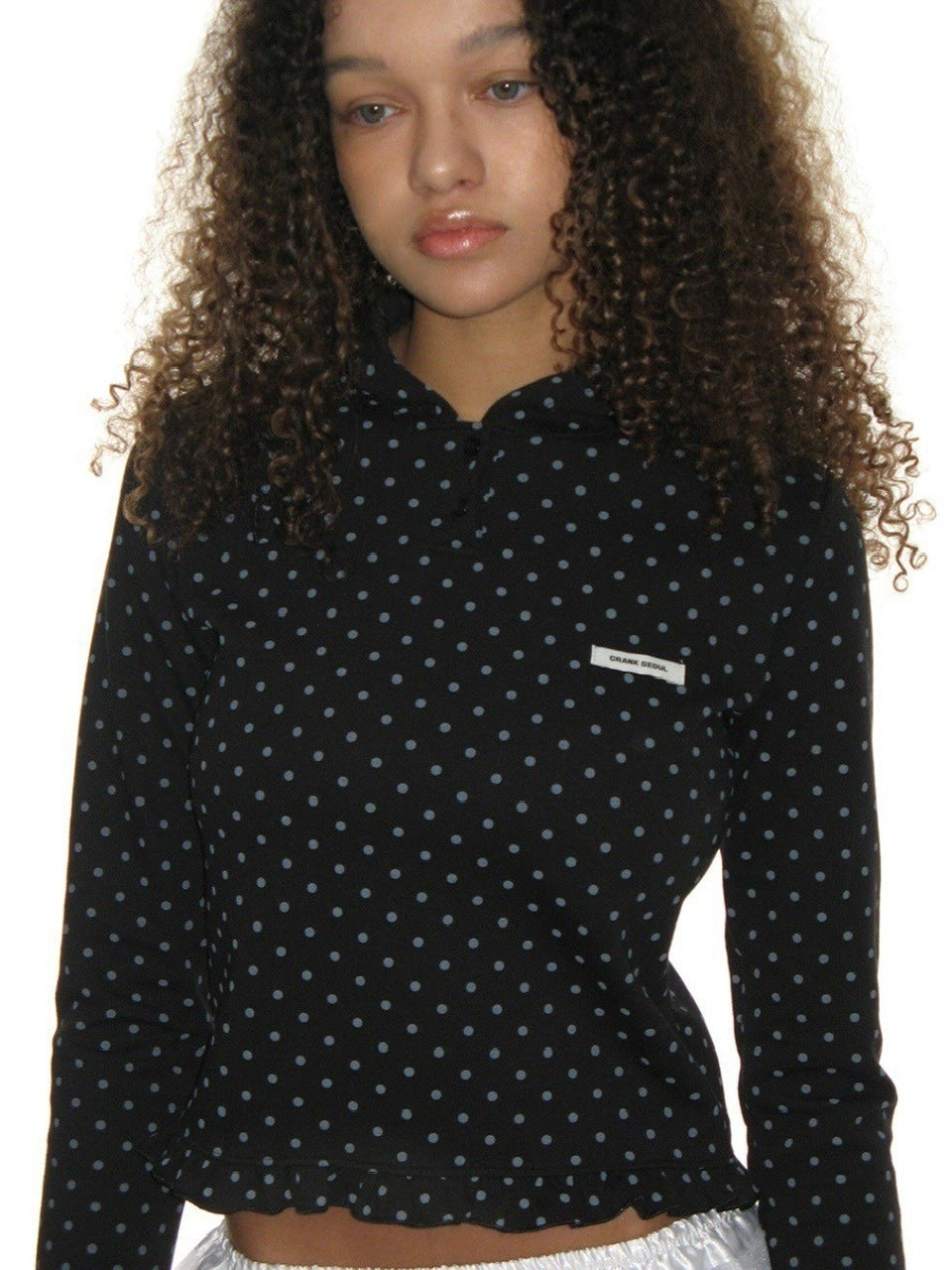 【CRANK】DOT FRILL HOODIE / 【クランク】ドットフリルフード付き長袖Tシャツ