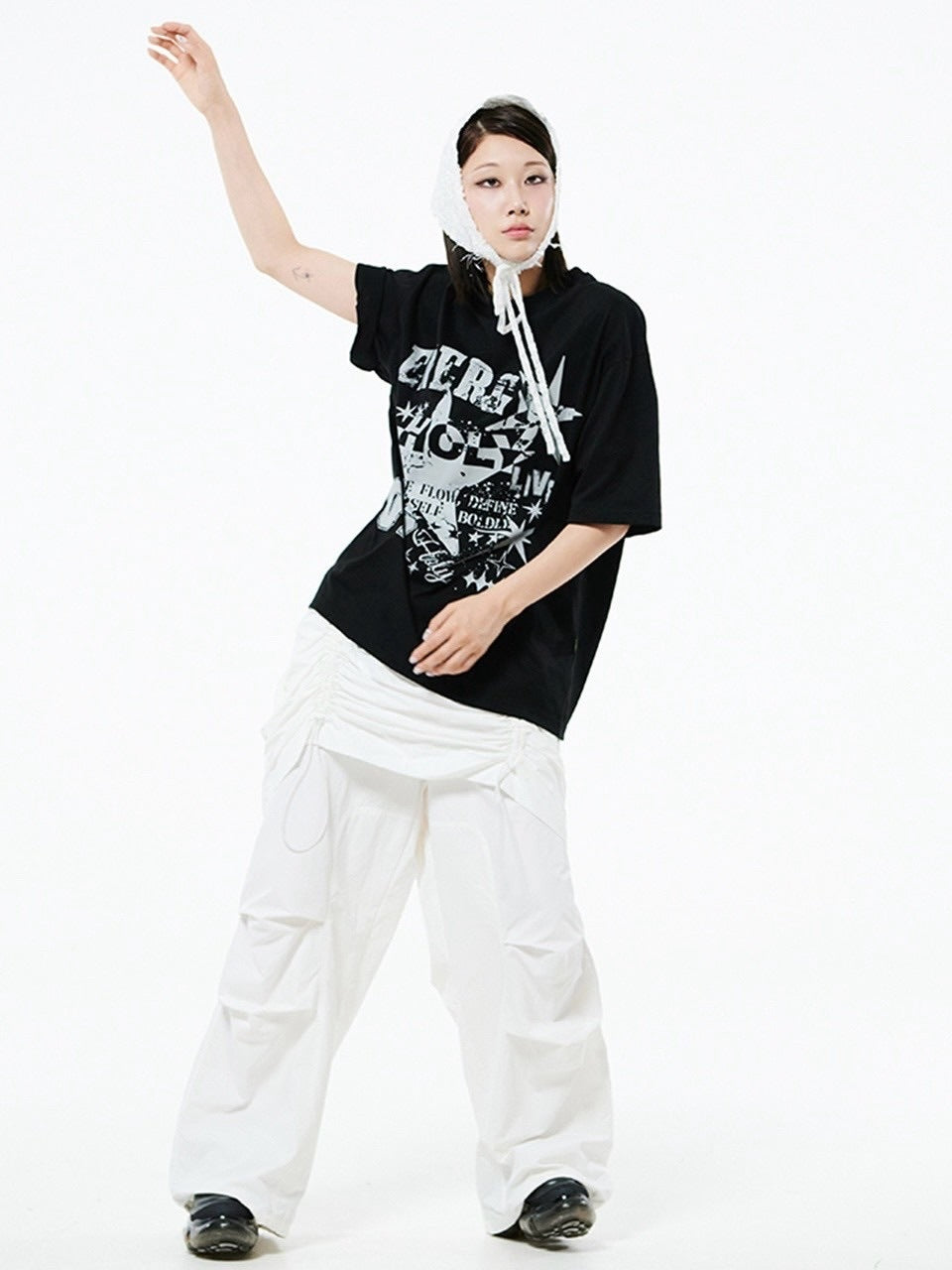 【HOLY NUMBER 7】OVERSIZED HIP HOP FIT STAR GRAPHIC T-SHIRT