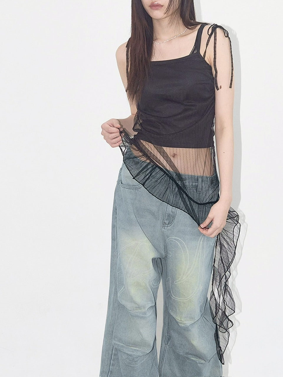 【FANCY CLUB】LACE SHIRRING LAYERED DRESS