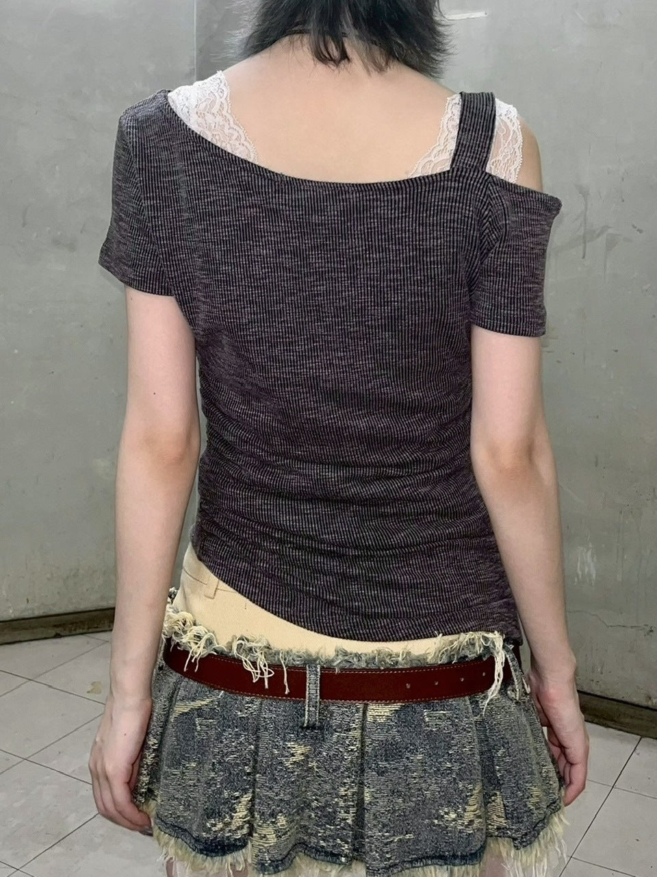 受注制【Never mind the XU】one shoulder punk tops (3color) / 【ネバーマインドザエックスユー】ワンショルダーパンクプリント半袖トップス