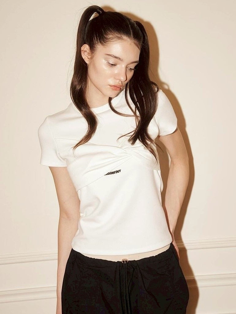 【ODDONEOUT】TWIST DRAPE STRING TOP / 【オッドワンアウト】ツイストドレープストリング半袖Tシャツ