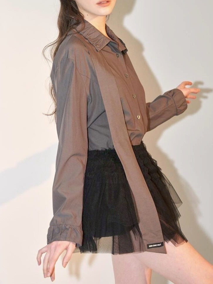 【ODDONEOUT】TUCKING MASH SKIRT / 【オッドワンアウト】タッキングメッシュフリルレーススカート