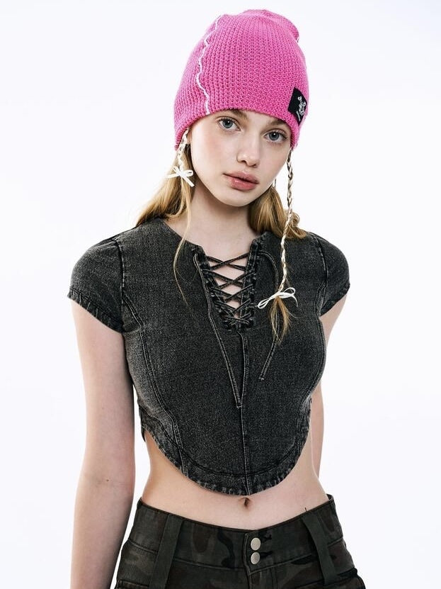 【ODDONEOUT】Washing denim Vneck top / 【オッドワンアウト】ウォッシングデニムVネック半袖Tトップス