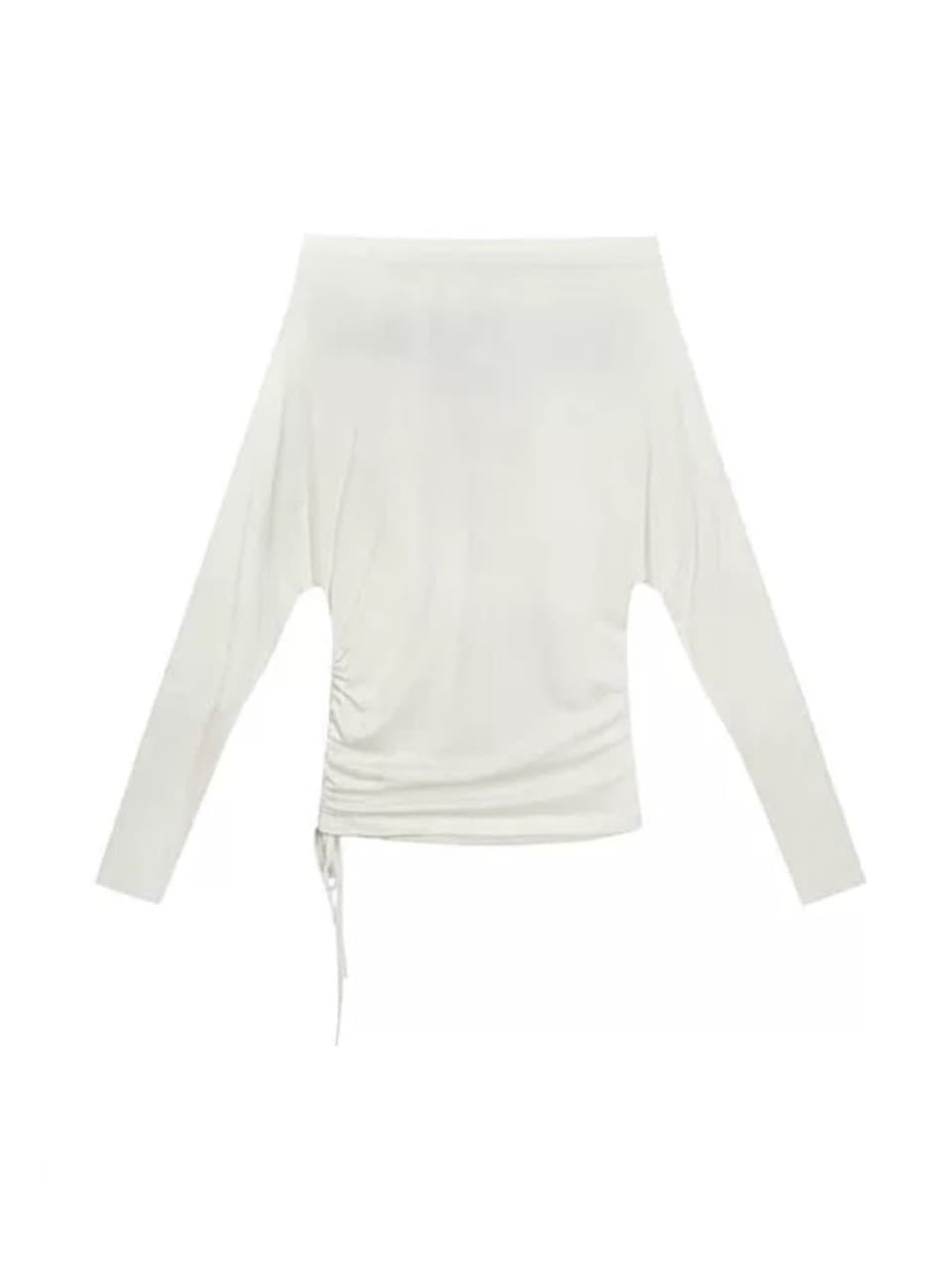 【Cest Nous】Doodle-printed batwing sleeve top / 【セヌー】オフショルダープリント長袖トップス