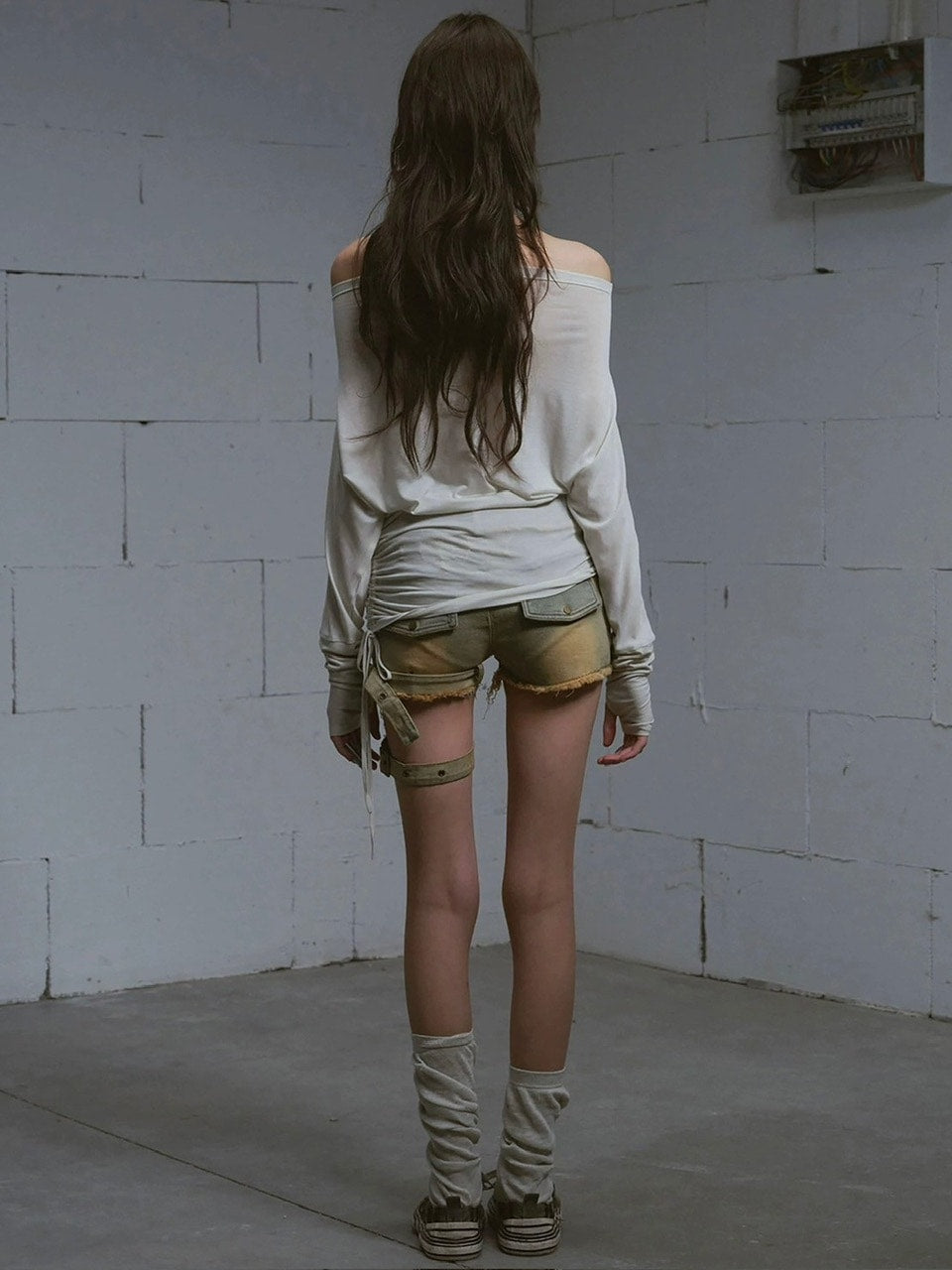 【Cest Nous】Blue-green faded denim shorts / 【セヌー】ウォッシングデニムショートパンツ