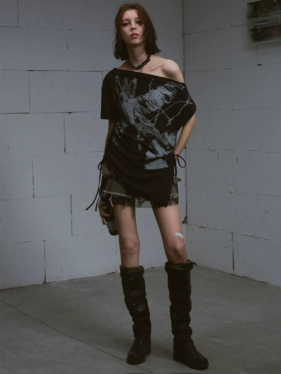 【Cest Nous】Off-shoulder ruched T-shirt / 【セヌー】オフショルダー半袖Tシャツ