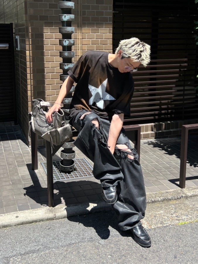 受注制【Chikashitsu +】pigment big star t-shirt (2color) / 【チカシツプラス】ピグメントビッグスタープリント半袖Tシャツ