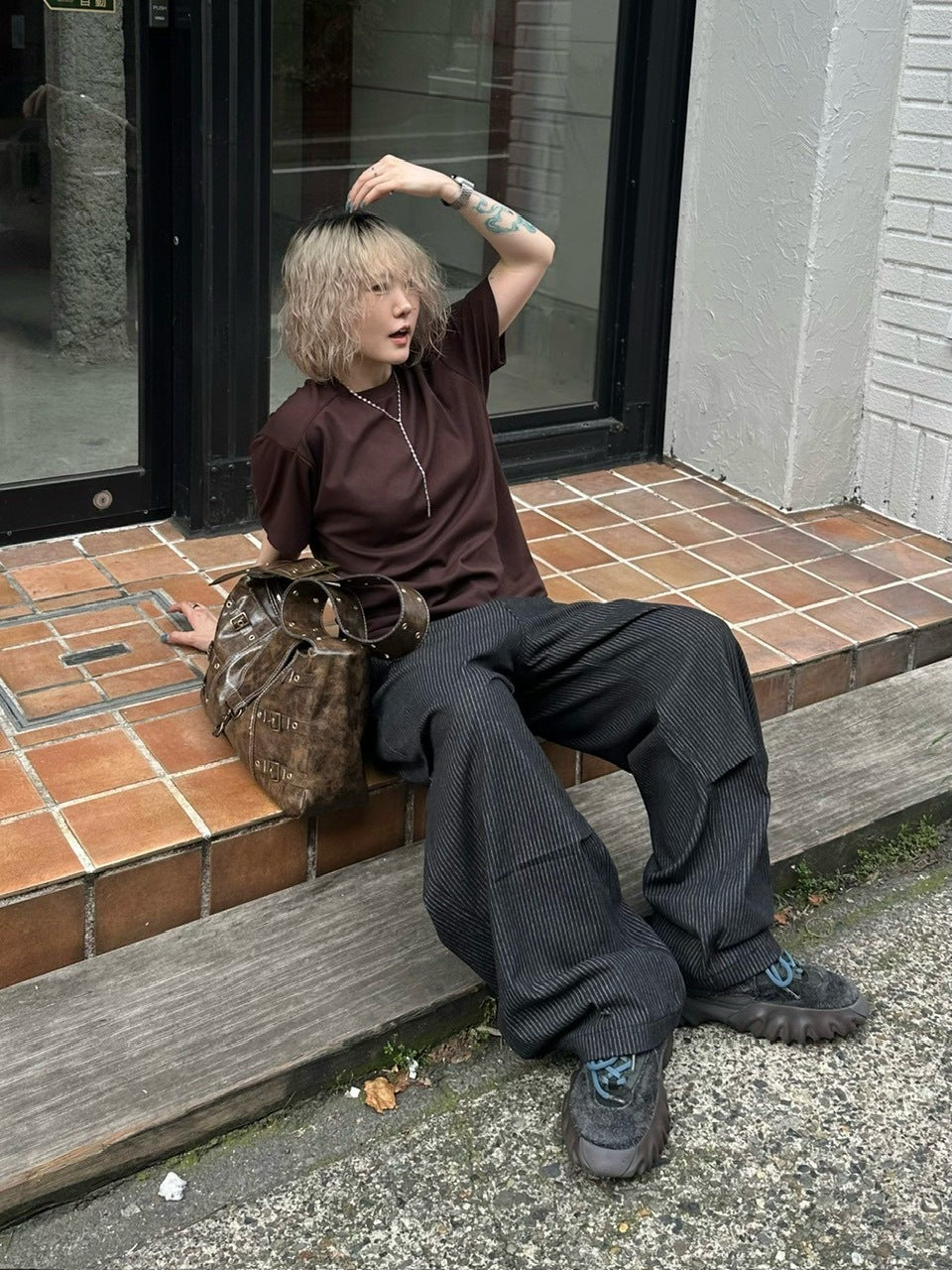 受注制【Chikashitsu +】antique leather buckle shoulder bag / 【チカシツプラス】アンティークレザーバックルショルダーバッグ