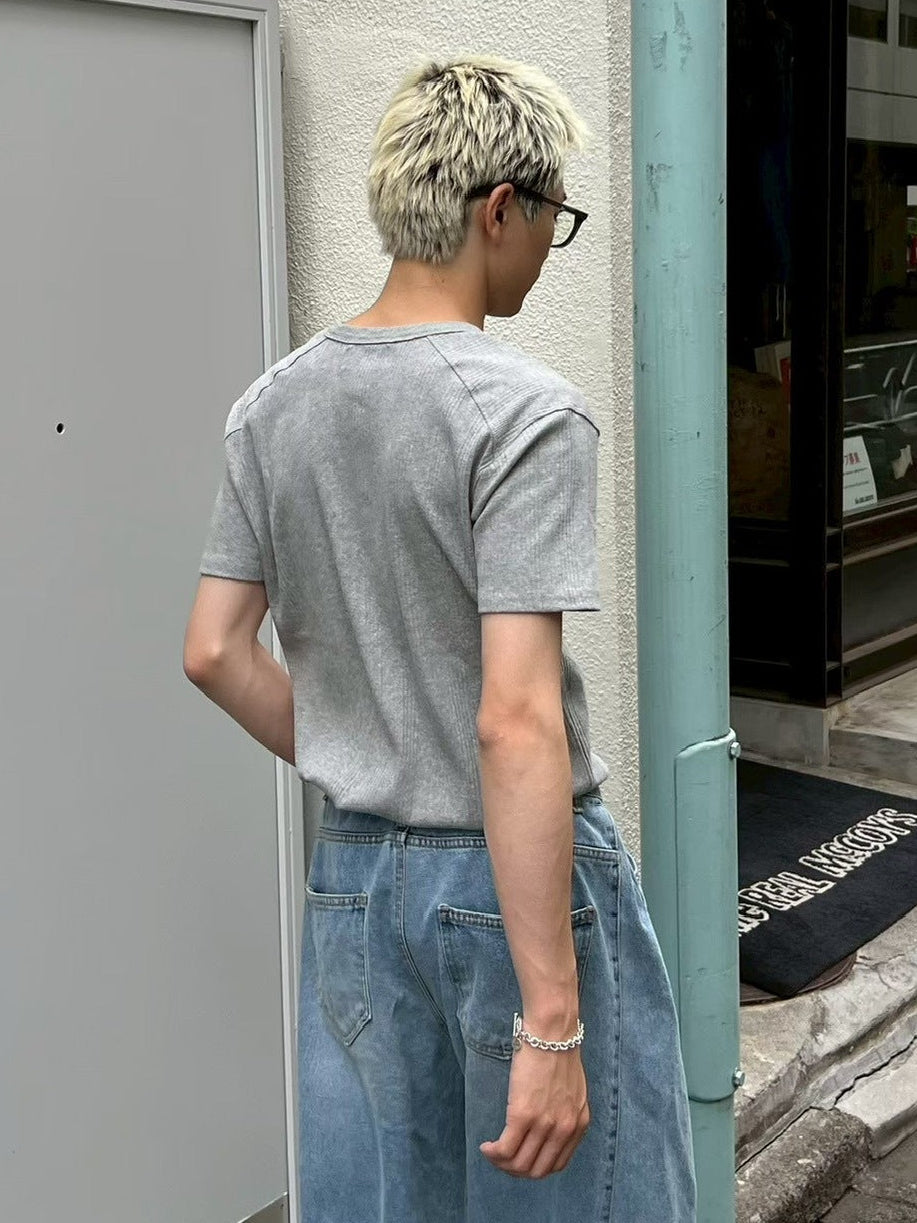 【Chikashitsu +】henry neck half sleeve tee (3color) / 【チカシツプラス】ヘンリーネック半袖Tシャツ
