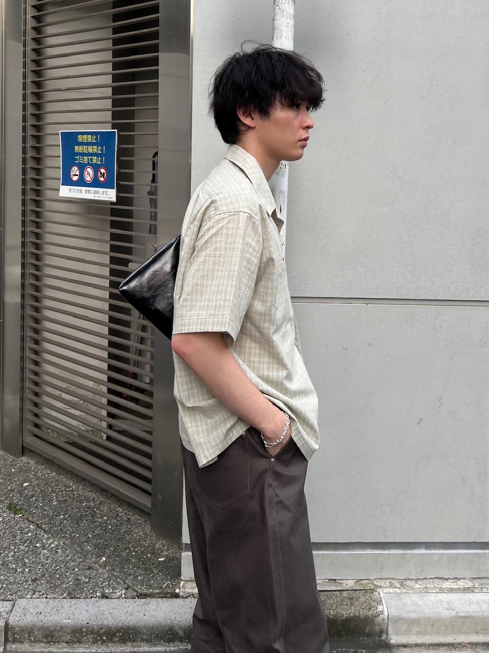 東京店WEB限定受注制【Chikashitsu +】Open collar check shirt (2color)