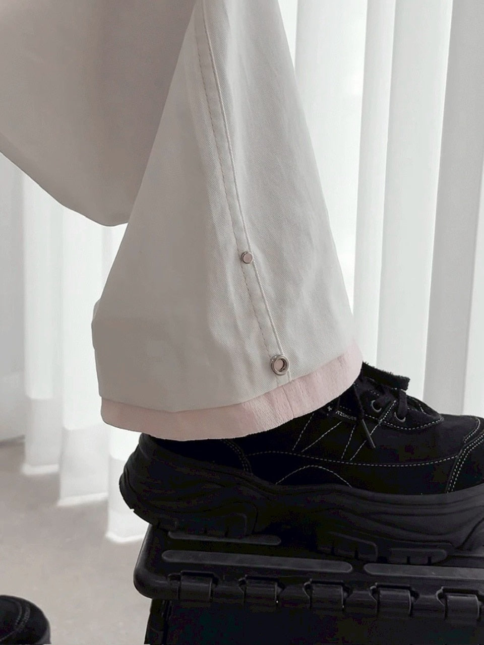 【CHERRYQUIRI】lace layered roll up denim / 【チェリーキュリー】レースレイヤードロールアップデニムパンツ