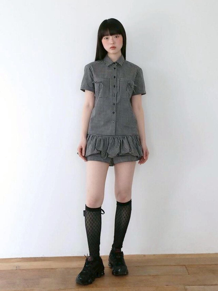 【Uglyshadow】CHECK RIBBON SHIRTS