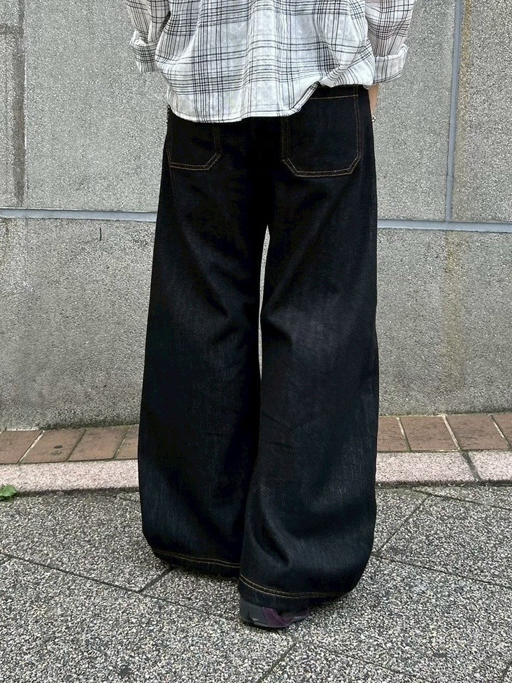 受注制【Chikashitsu +】lilting stitch curve denim pants / 【チカシツプラス】リルティングステッチカーブデニムパンツ