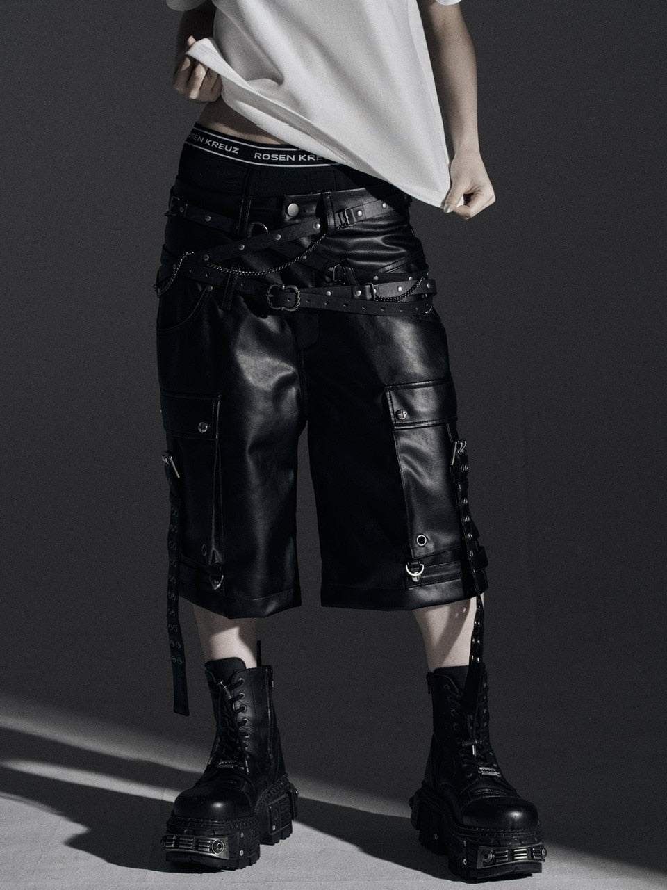 【Rosen Kreuz】DOUBLE WAIST LEATHER SHORT PANTS