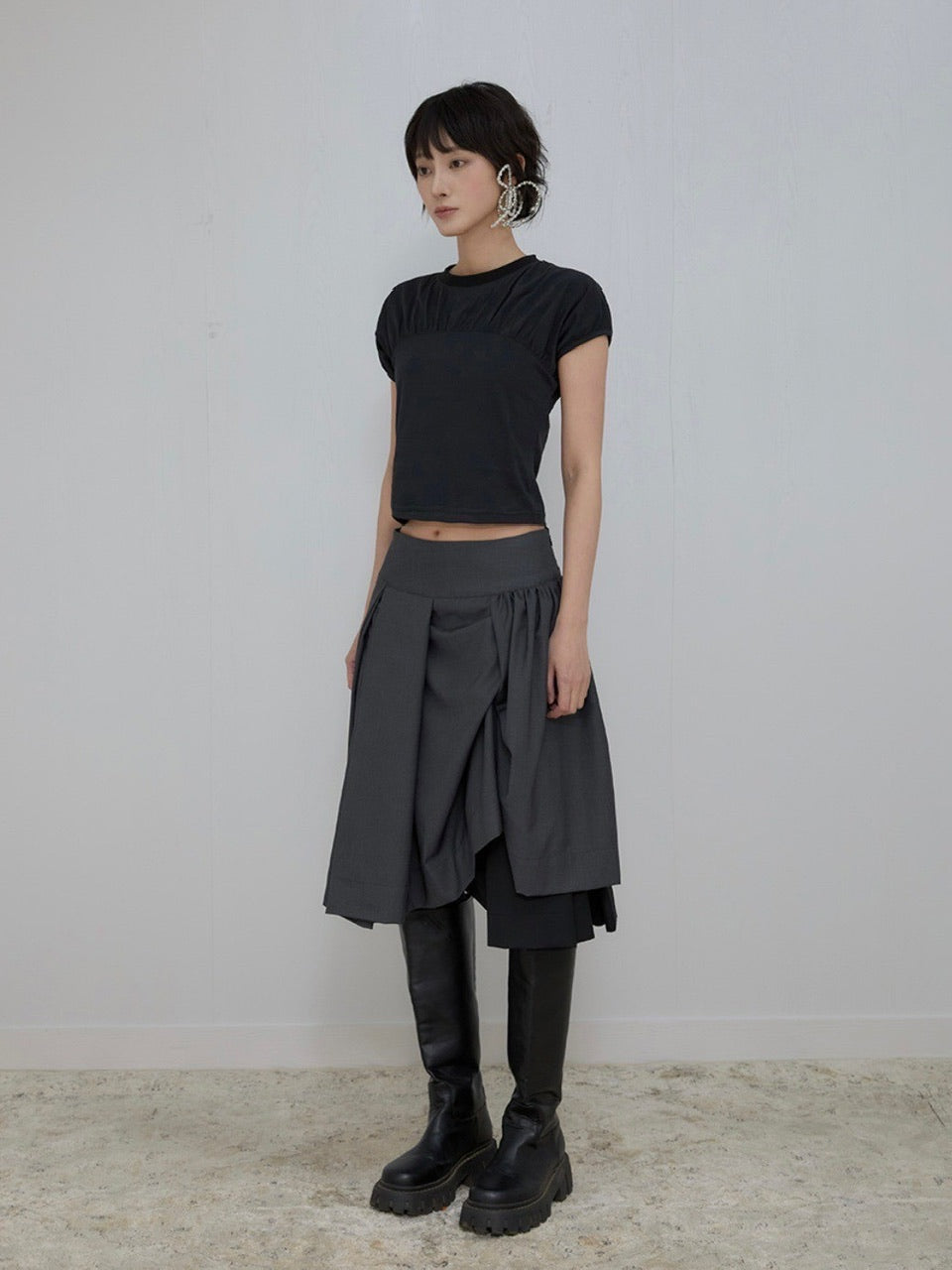 【FLAREUP】Asymmetrical Draped Midi Skirt