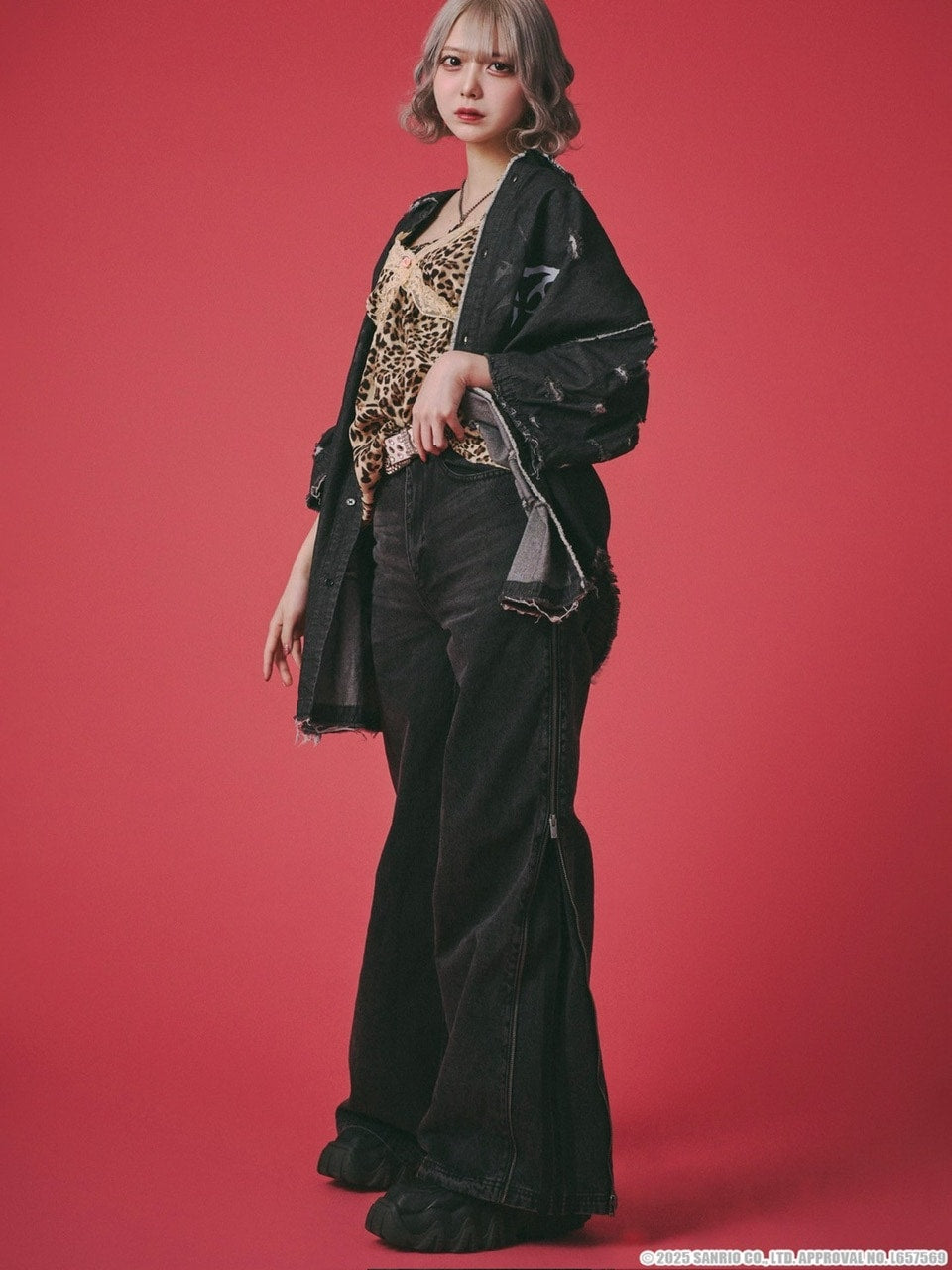 【GALFY×KUROMI】イルガルフィーボロボロデニム半袖BIGシャツ