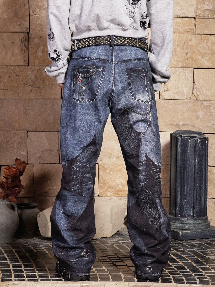 【DND4DES】CHAIN LACE PATCHWORK FLARED JEANS