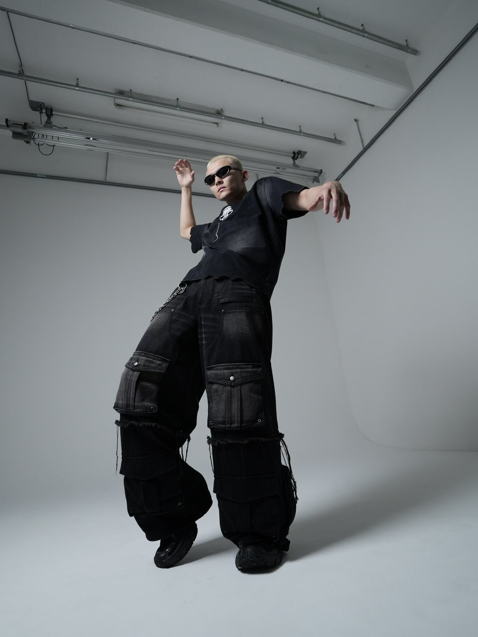 【CHIKASHITSU PLUS HIGH】Layered zip cargo denim pants