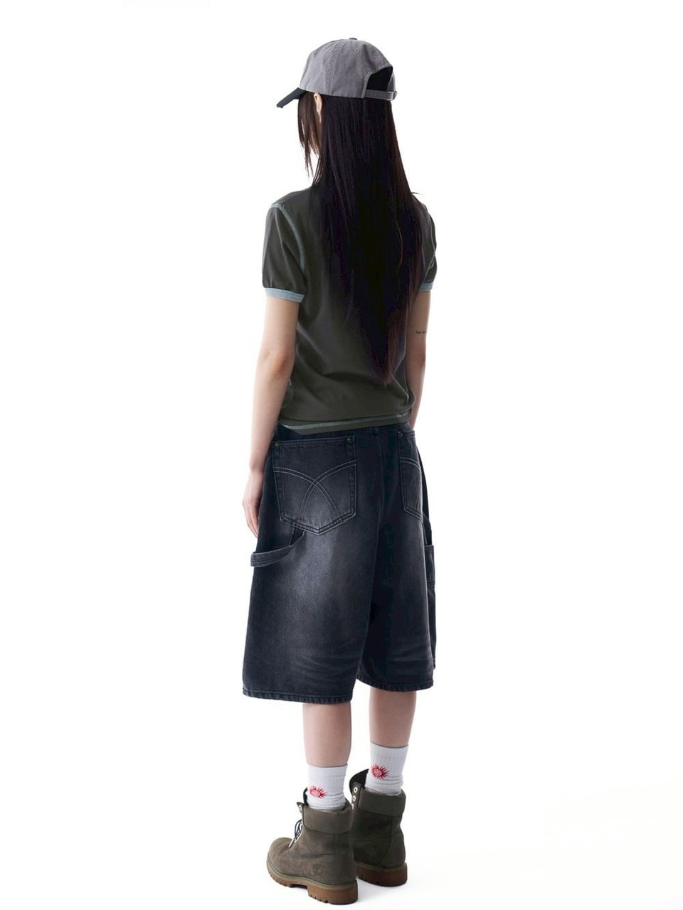 【AAKAM】Washed Double Knee Bermuda Denim Pants