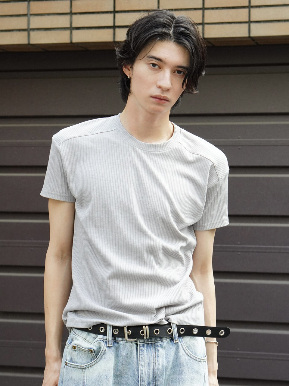 東京店WEB限定受注制【Chikashitsu +】cropped rib knit tee (3color)