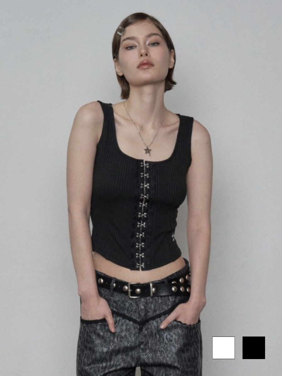 【SETUP‐EXE】LACE HOOK SLEEVELESS / 【セットアップエグゼ】レースフックタンクトップ