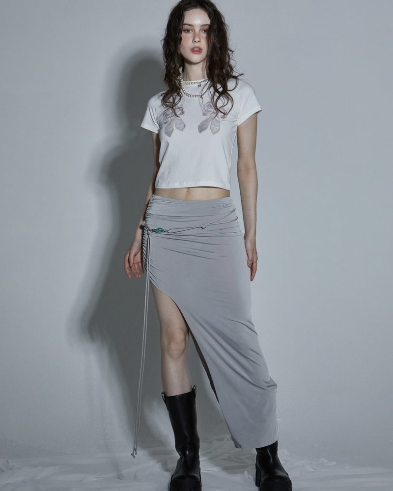 【GATELESS】RIBBON PRINT LOGO CROPPED T-SHIRT / 【ゲートレス】リボンプリントロゴクロップド半袖Tシャツ