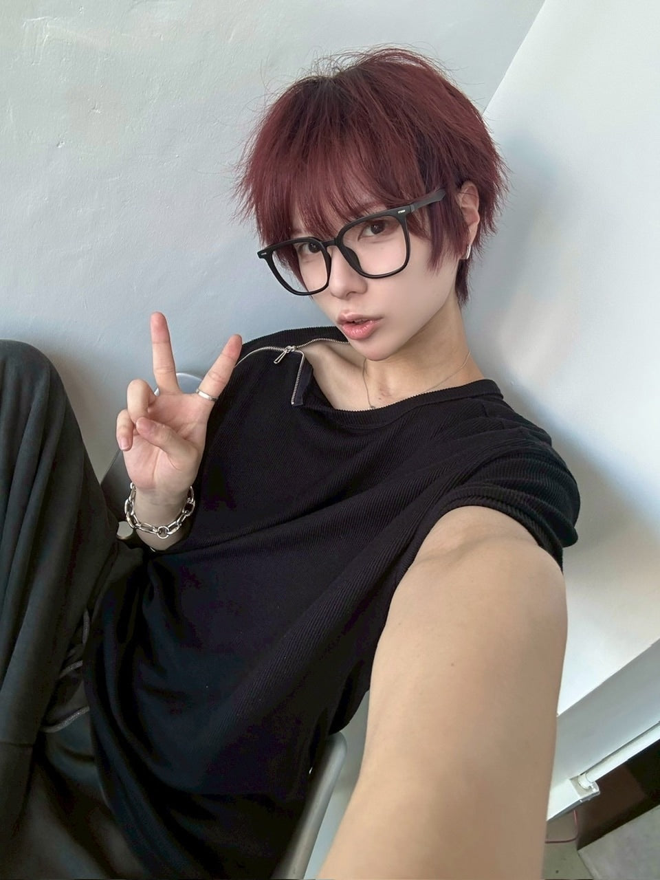 受注制【LUV CODE】shoulder zip half sleeve knit (3color)