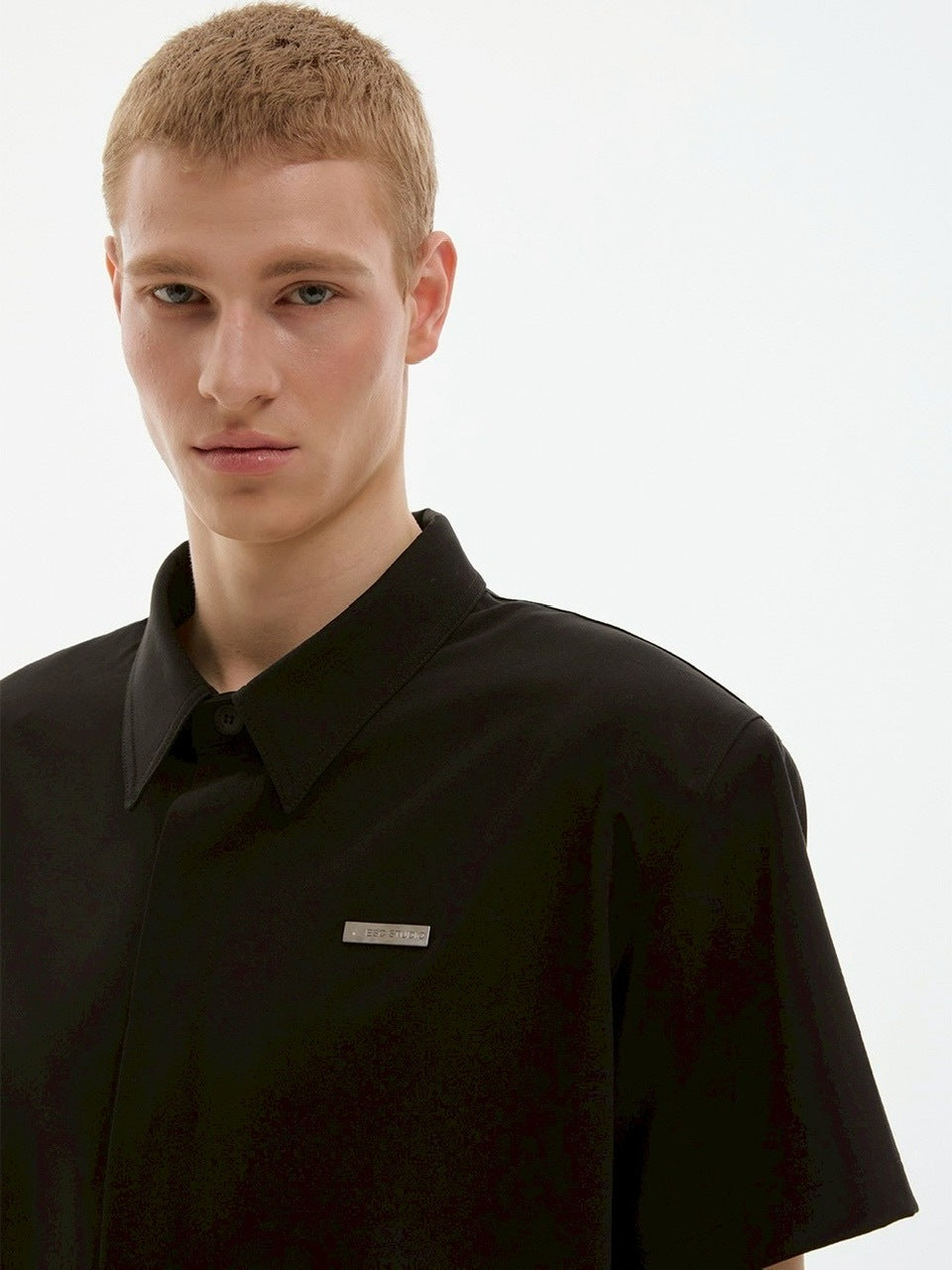 【ESC STUDIO】neat shoulder pad shirt/ 【イーエスシーステュディオ】ニートショルダーパット半袖シャツ