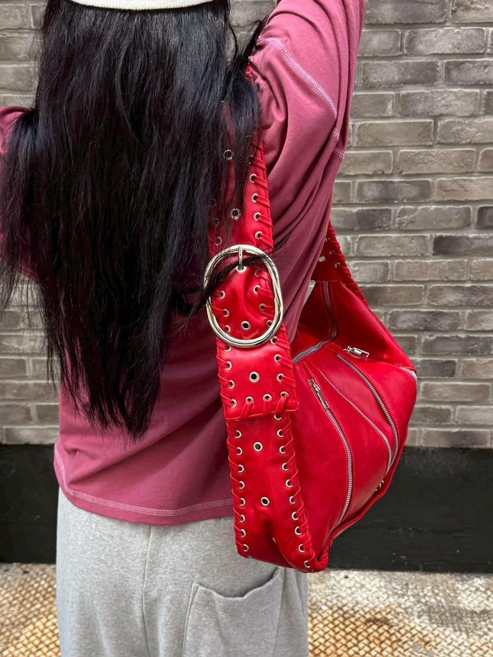 受注制【Chikashitsu +】big zip Non-leather material bag / 【チカシツプラス】ビックジップノンレザーショルダーバッグ