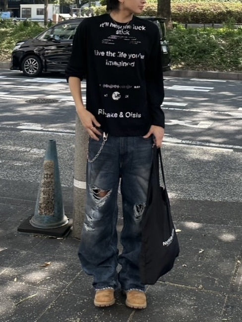 受注制【Chikashitsu +】oiled wash destroy denim pants / 【チカシツプラス】オイルドウォッシュデストロイデニムパンツ
