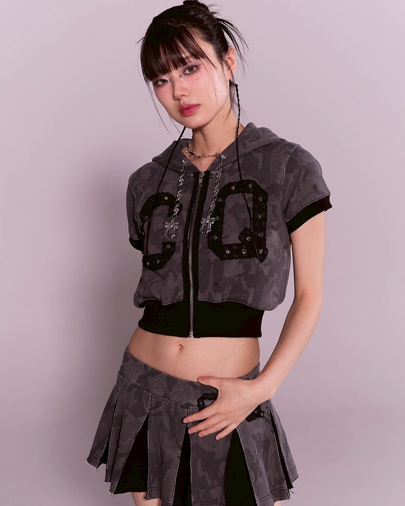 【CHERRYQUIRI】CQ lace stud hood zip-up