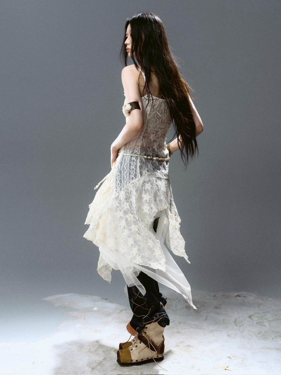 【Cest Nous】Star-Embellished Tulle dress / 【セヌー】レースフリルチュールキャミワンピース