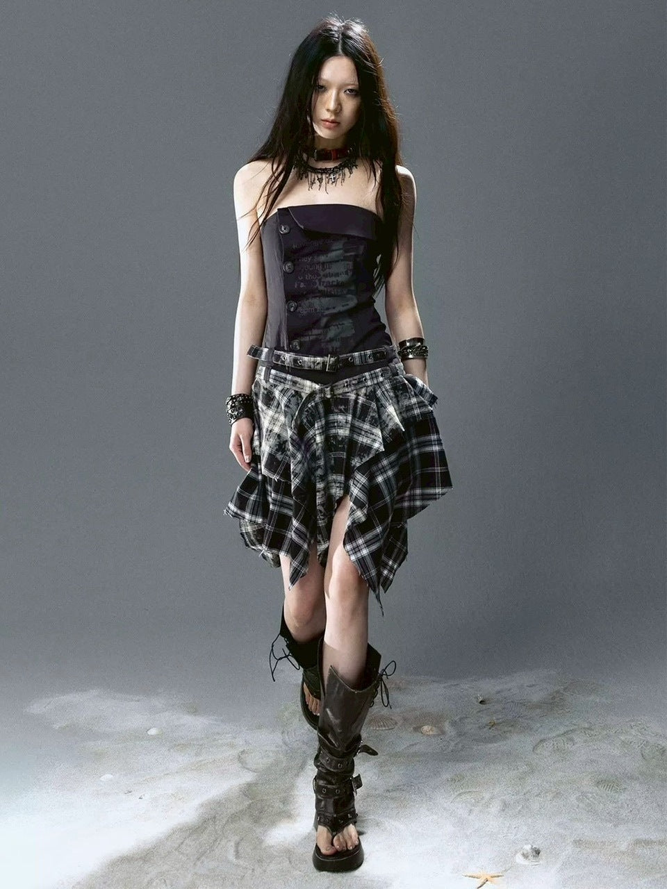 【Cest Nous】Plaid Bustier Dress / 【セヌー】グラフィックビスチェチェックワンピース