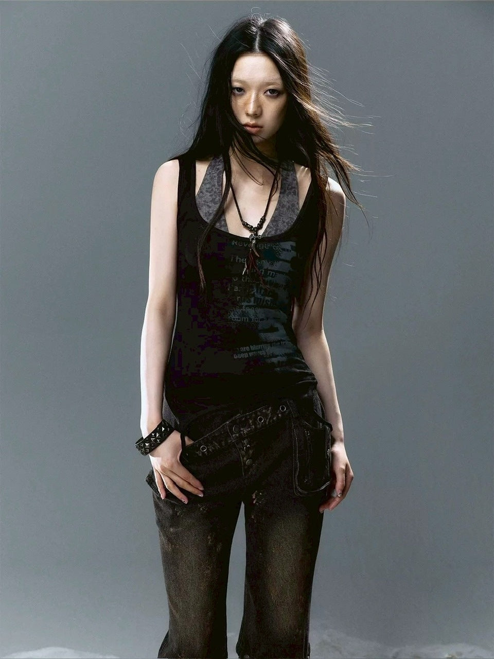 【Cest Nous】Graffiti Tank Top / 【セヌー】2wayグラフィックボーダーレイヤードタンクトップ