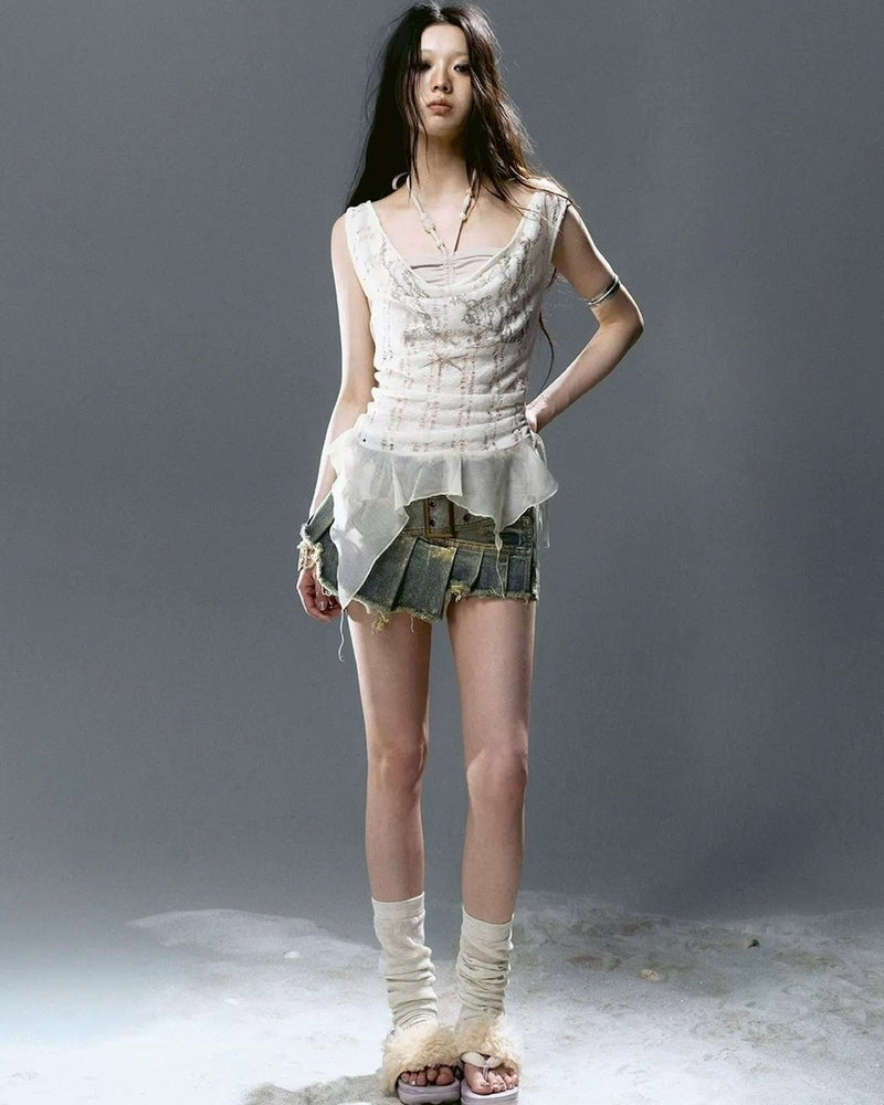 【Cest Nous】Beaded Top / 【セヌー】レイヤードフリルタンクトップ