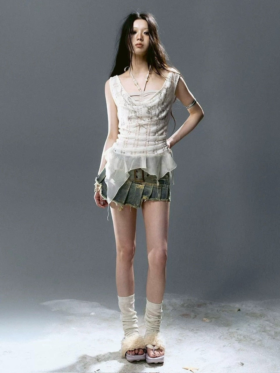 【Cest Nous】Beaded Top / 【セヌー】レイヤードフリルタンクトップ