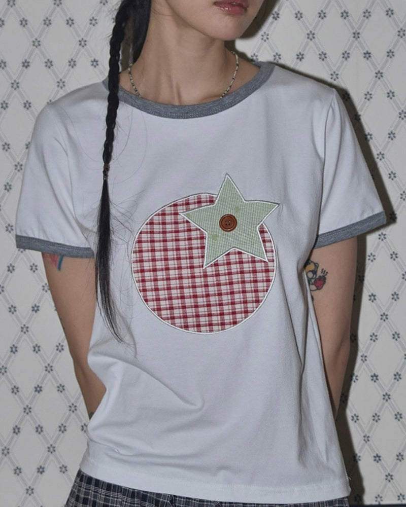 【FANCY CLUB】TOMATO PATCH RINGER TEE / 【ファンシークラブ】トマトパッチリンガー半袖Tシャツ