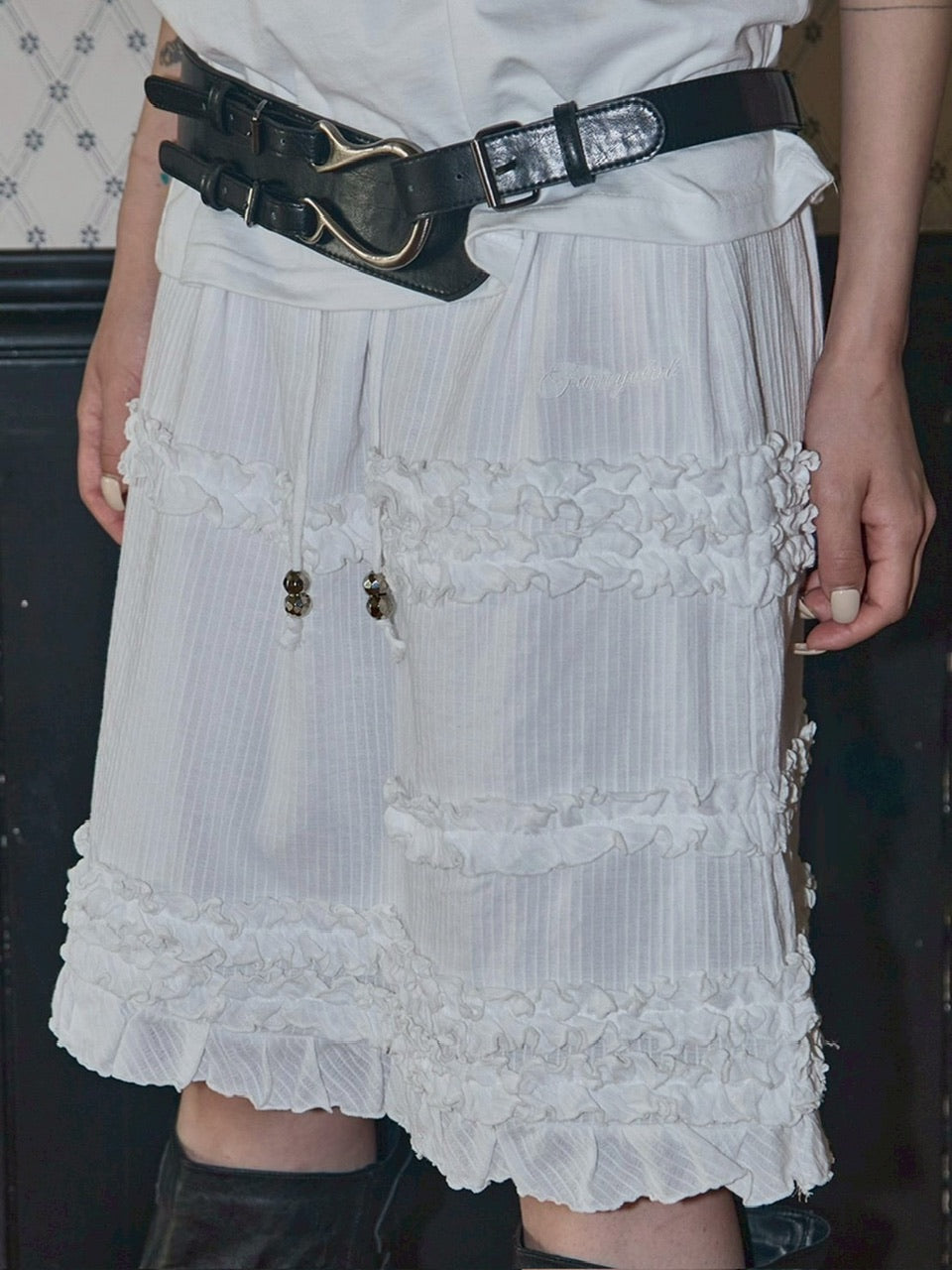 【FANCY CLUB】SHUSHU FRILL CHECK MIDI SKIRT / 【ファンシークラブ】シュシュフリルチェックミディスカート