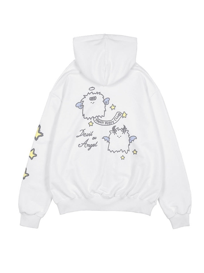 【FANCY X DUSTY】DEVIL & ANGEL PRINTED HOODED ZIP-UP / 【ファンシー X ダスティ】デビル＆エンジェルプリントフードジップパーカー