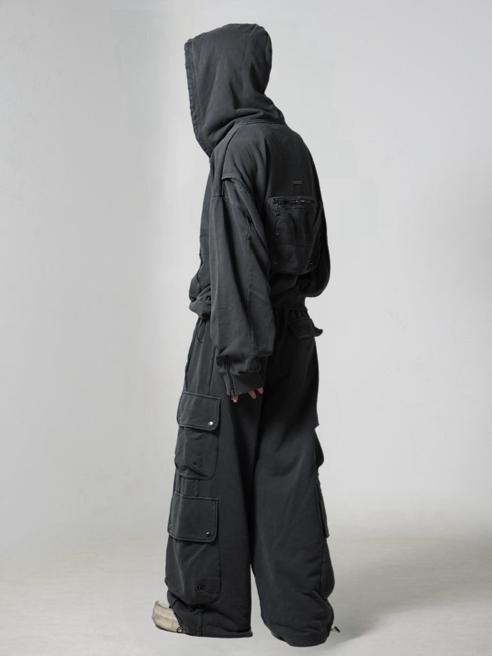 CHIKASHITSU PLUS HIGH】cropped dirty wash double zip hoodie