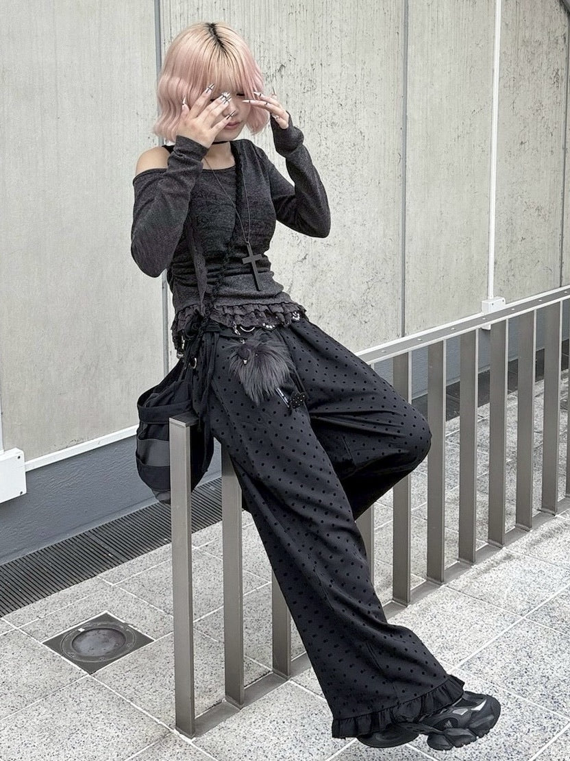 【nmtc +】dot frill pants / 【エヌエムティーシープラス】ドットフリルパンツ (2color)