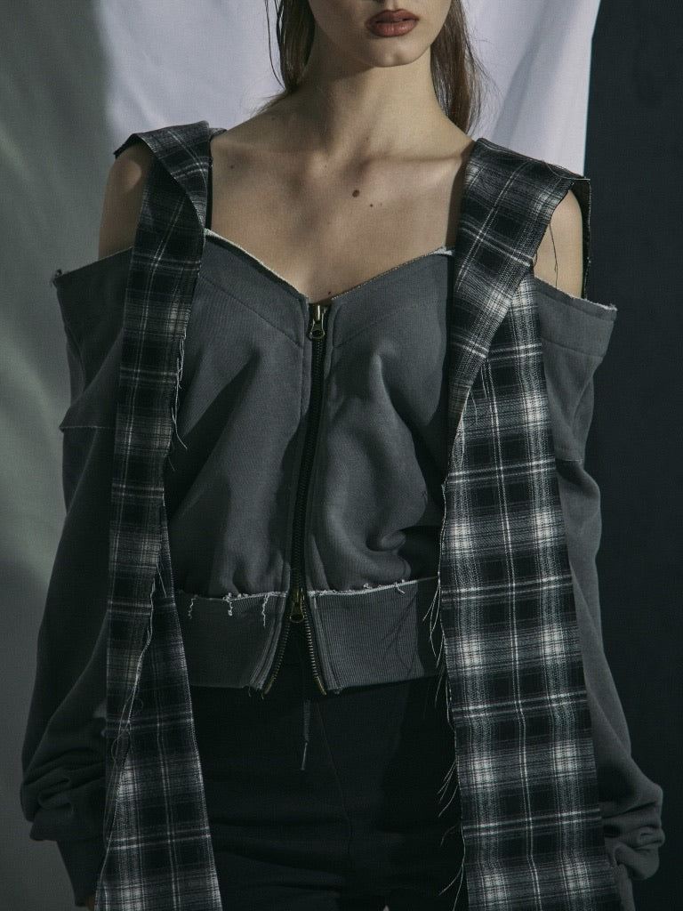 【GATELESS】OFF-SHOULDER ZIP SWEAT / 【ゲートレス】オフショルダージップスウェット