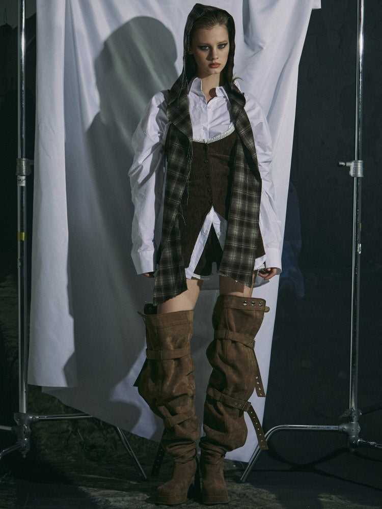 【GATELESS】CHECK HOOD MUFFLER / 【ゲートレス】チェックフードマフラー