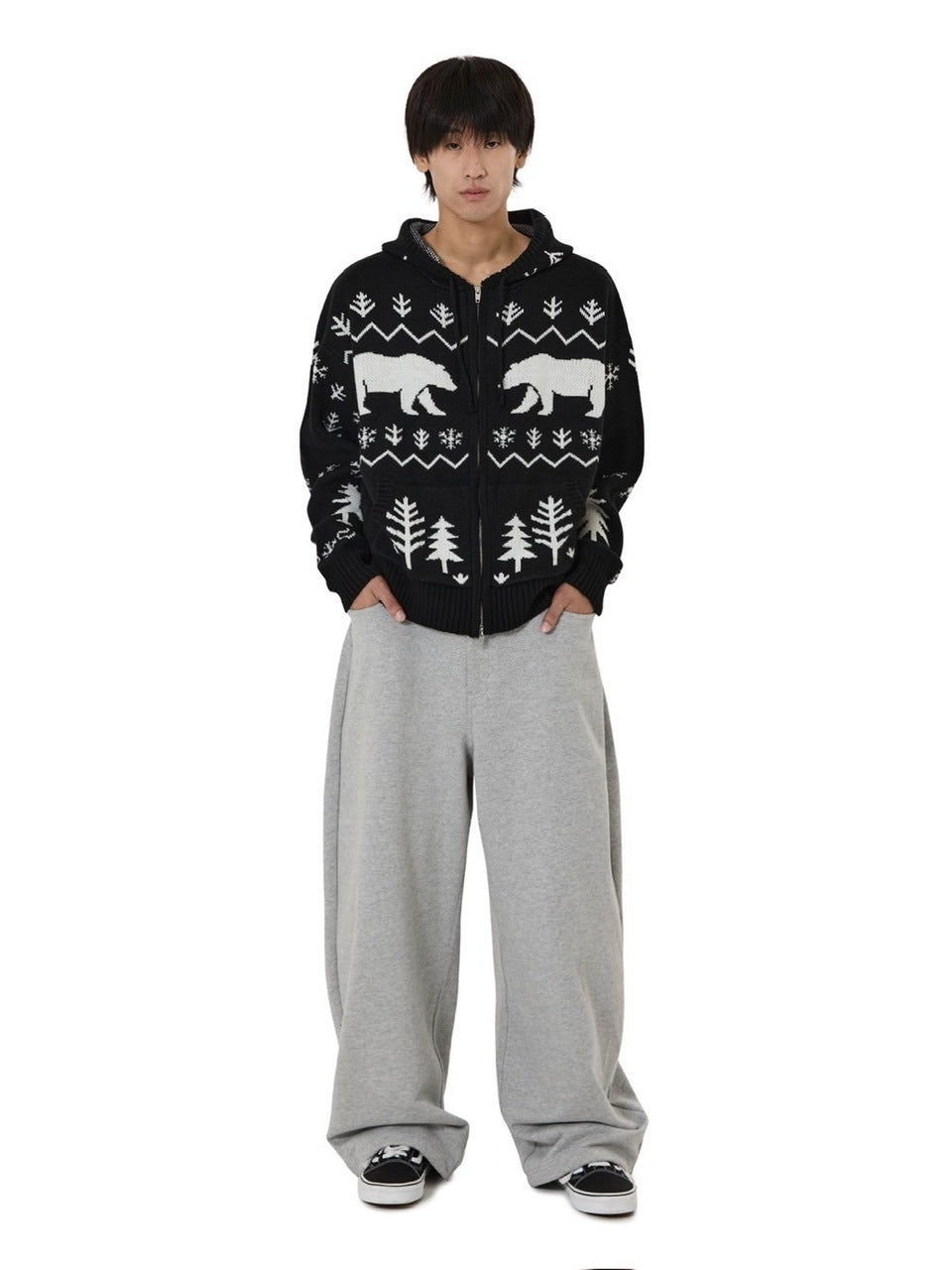 【OY】POLAR BEAR KNIT HOODIE ZIP UP