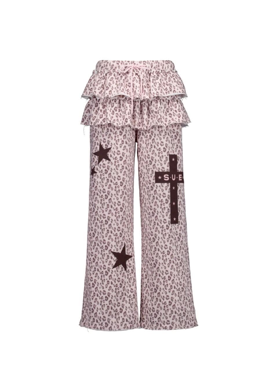 【SETUP‐EXE】FRILL LEOPARD PRINT PANTS / 【セットアップエグゼ】フリルレオパードプリントスウェットパンツ