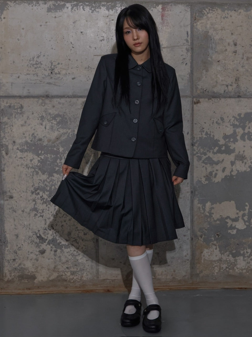 【FANCY CLUB】CLASSIC BUCKLE PLEATS MIDI SKIRT / 【ファンシークラブ】クラシックバックルプリーツミディスカート