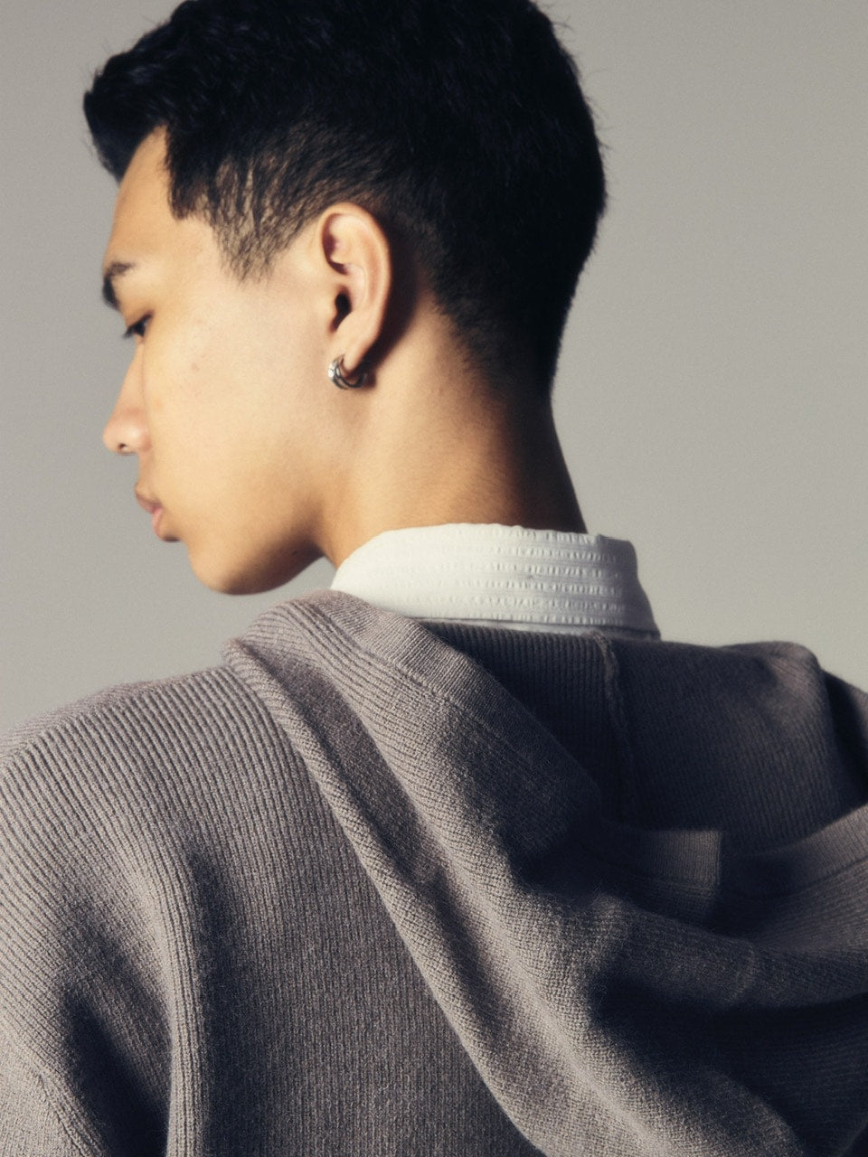 【CS】layered knit zip hoodie (gray) / 【シーエス】レイヤードニットジップフーディー