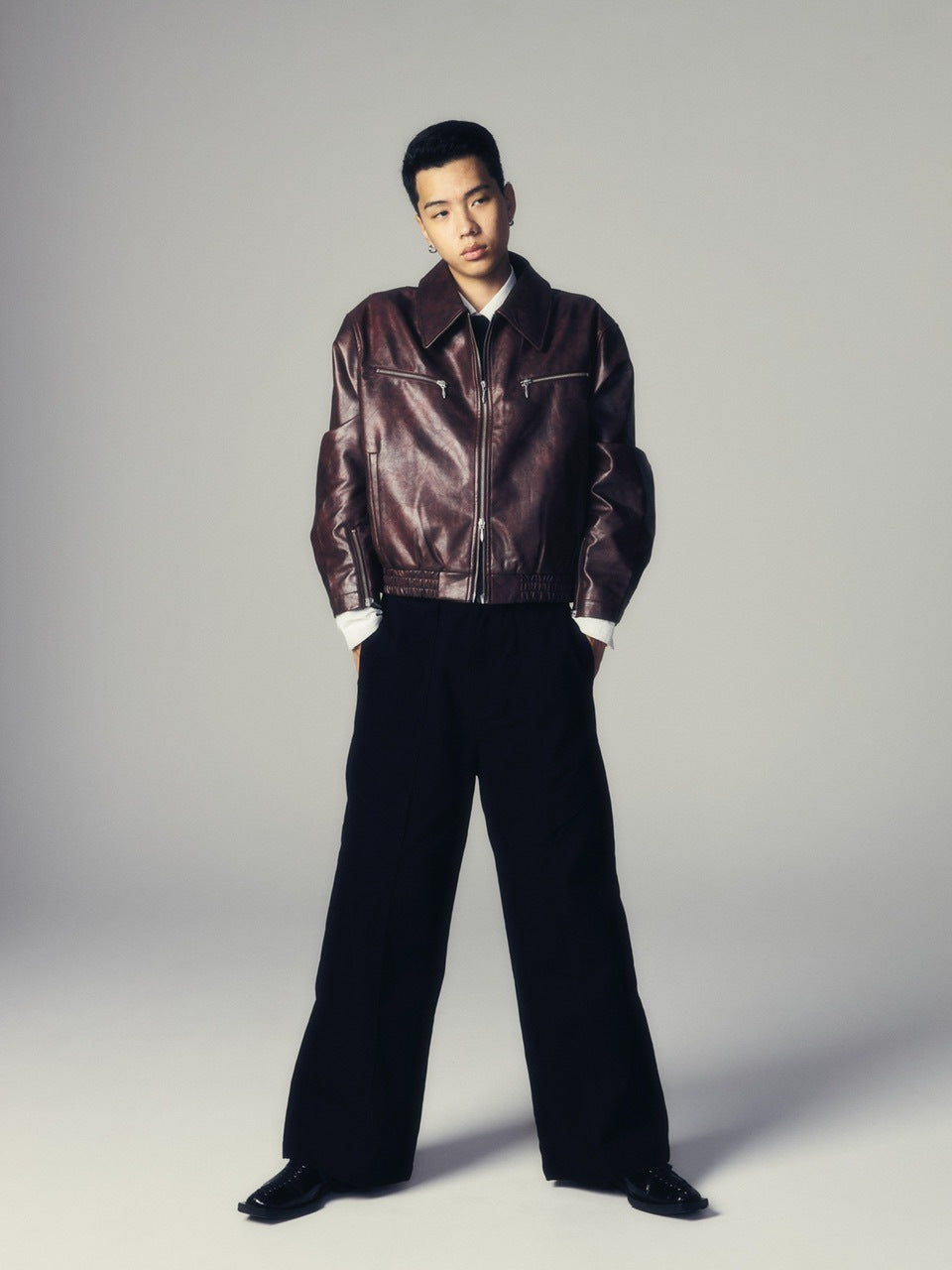 【CS】multi zip faded wash blouson (red brown)