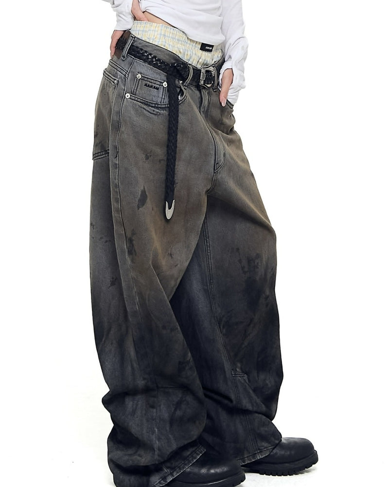 12/21再入荷【AAKAM】Dirty Gradation Denim Pants