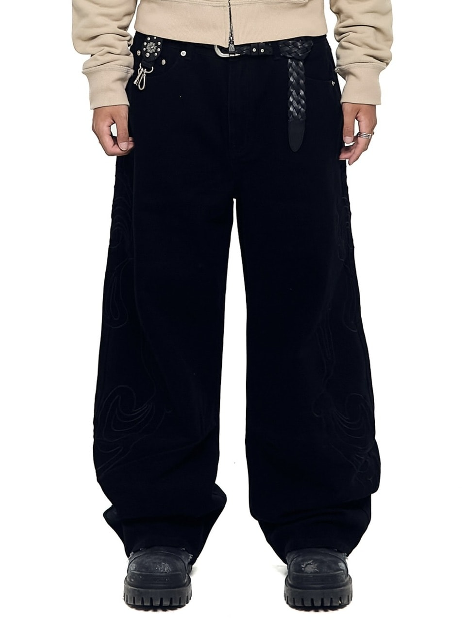 【AAKAM】Needlework Wave Cotton Pants